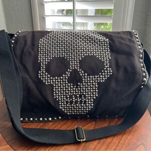 Opium Society rhinestone & metal studded Messenger bag Y2K unisex skull 💀 NWT